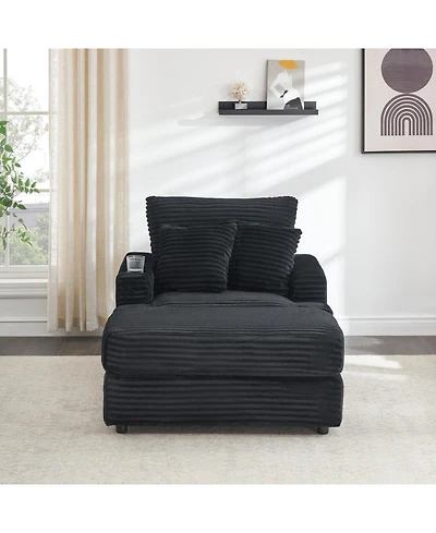 Streamdale Corduroy Armchair & Ottoman Set with Cup Holder