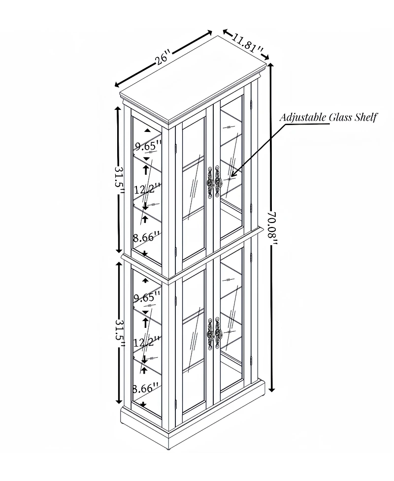 Streamdale Lighted Glass Display Cabinet, Wood Frame