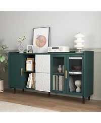 Streamdale Green Kitchen Storage Cabinet with Drawers, Shelves, Glass Doors