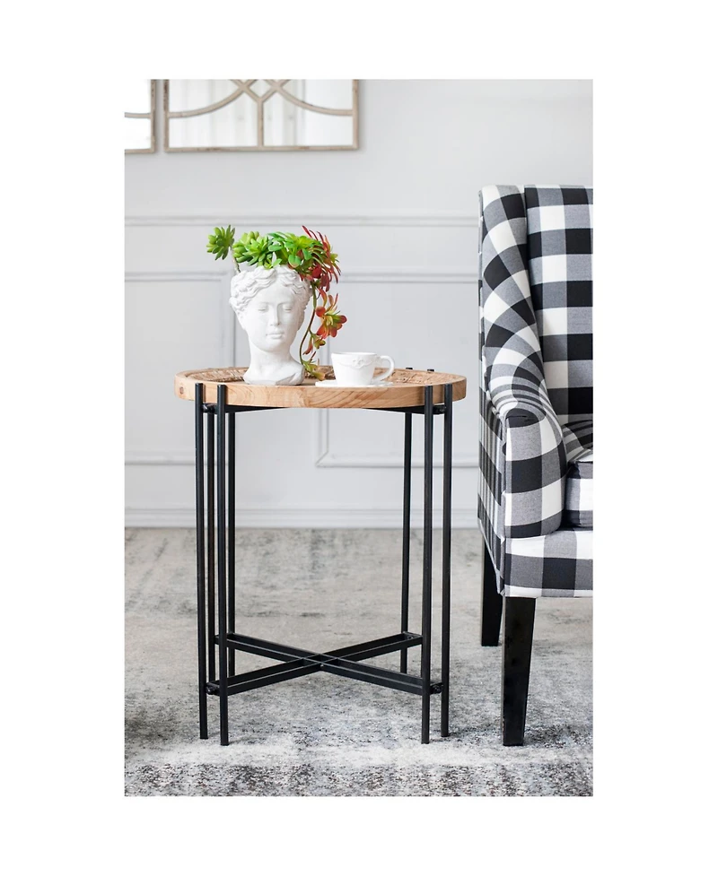 Streamdale Furniture 21.5" x 24" Round Side Table With Wood Top, End Table for Living Room Bedroom