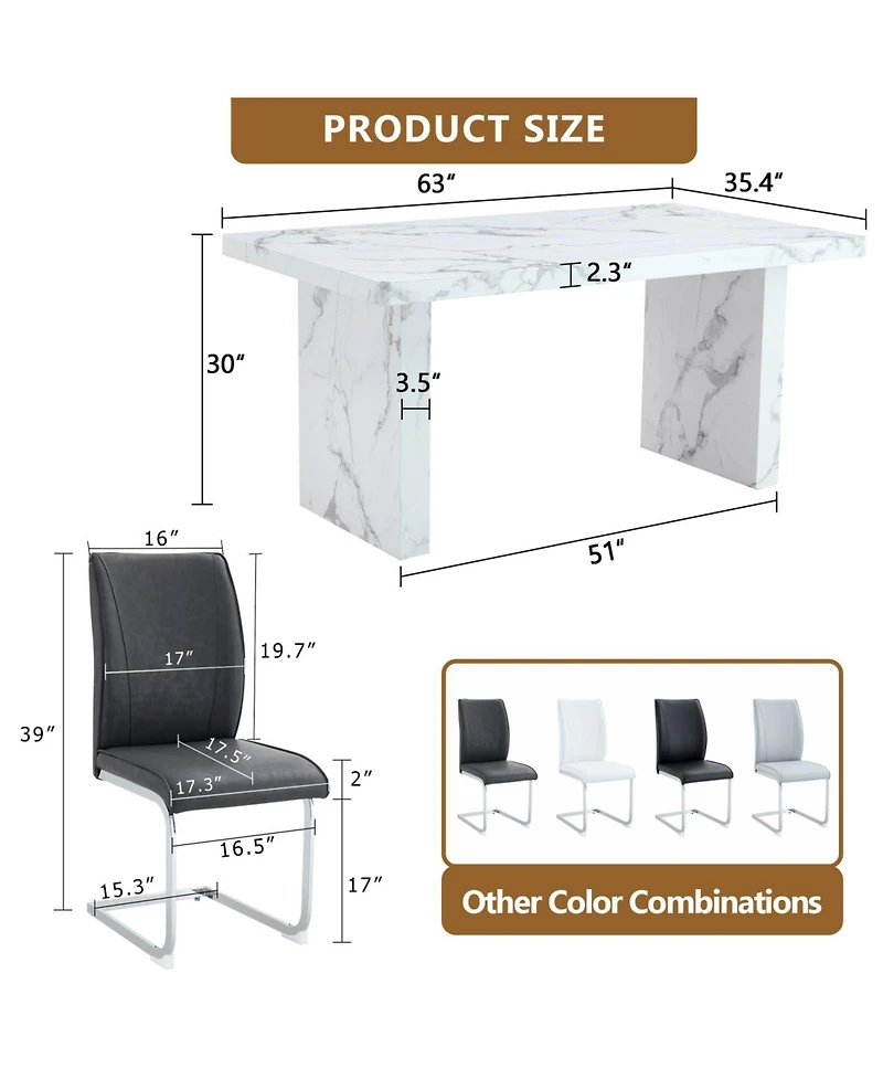 White Marble Table & Gray Pu Chairs