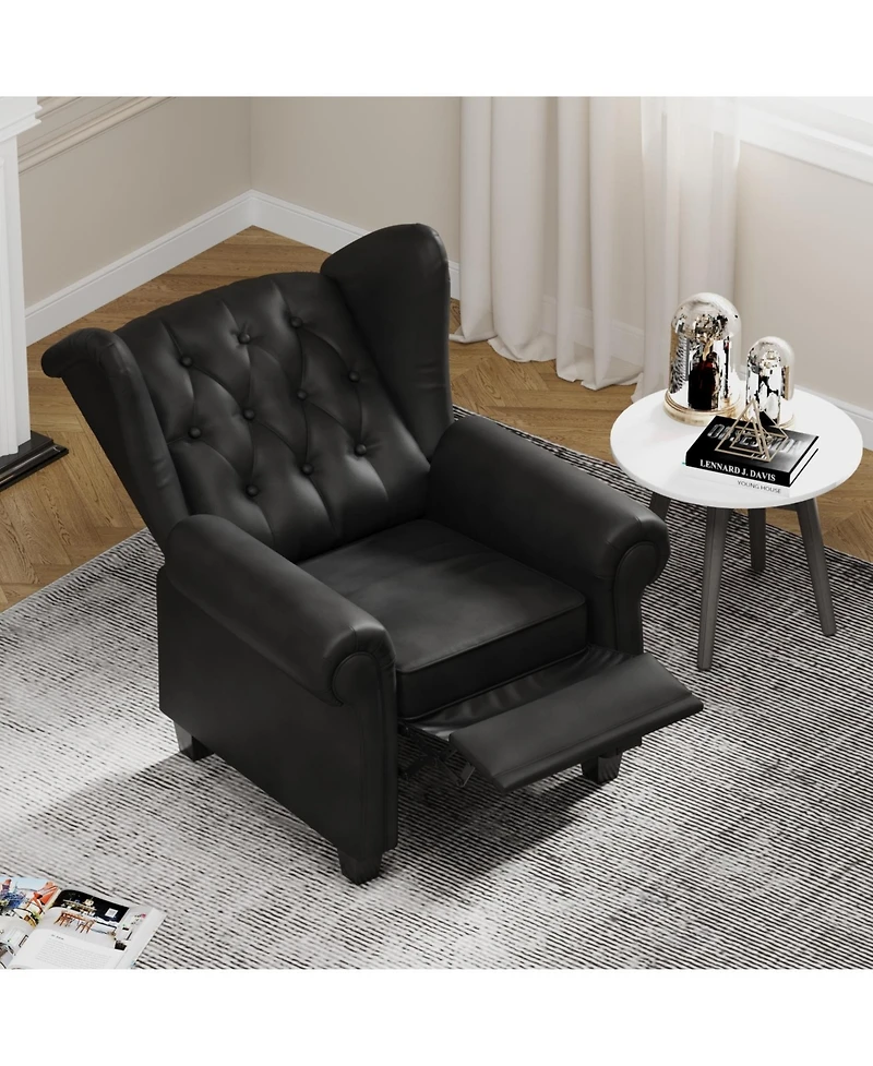 Modern Tufted Push Back Armchair Technical Leather Chair, Adjustable Single Sofa Chair with Sturdy Wood Legs for Bedroom, Living Room