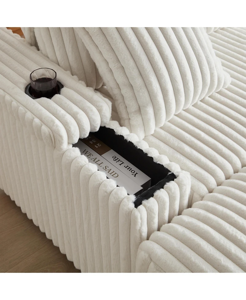 Streamdale Cozy 84" Corduroy Sofa with Storage, Ottomans, and Pillows