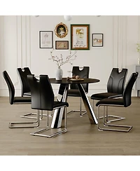 Streamdale Furniture Round Table and Black Dining Chairs Set with Silver Legs