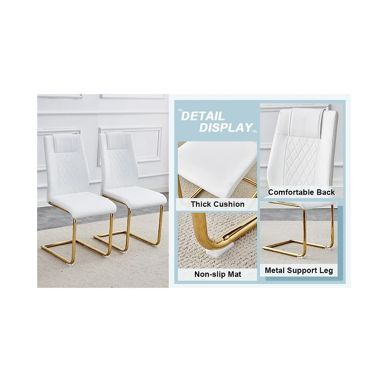 Streamdale Snow Mountain White Slab Dining Set with 6 Pu Chairs