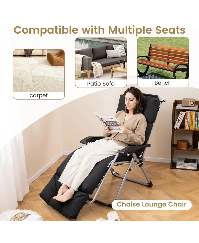 Outdoor Lounge Chaise Cushion with String Ties for Garden Poolside