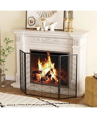 52 x 31 Inch Fireplace Screen with Chevron Herringbone Pattern