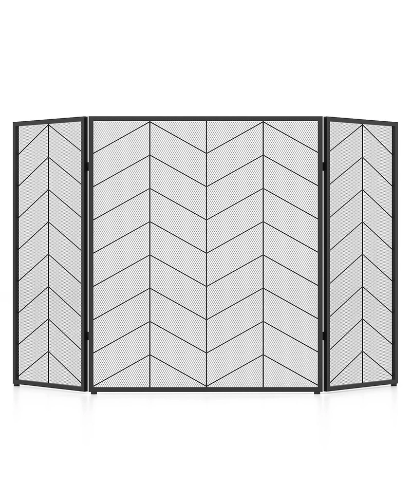 52 x 31 Inch Fireplace Screen with Chevron Herringbone Pattern
