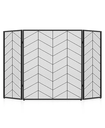 52 x 31 Inch Fireplace Screen with Chevron Herringbone Pattern