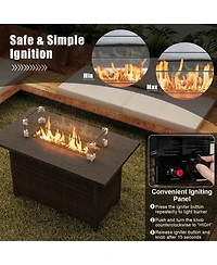 50000 Btu 2 Inch ropane Gas Fire Pit Table with Wind Guard and Glass Rocks-Brown