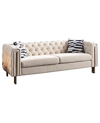 Streamdale Chesterfield Modern Tufted Velvet Living Room Sofa, 84.25"W Couch,Cream