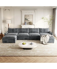 Streamdale Corduroy 4-Seater Cloud Couch with Footrests & Cushions