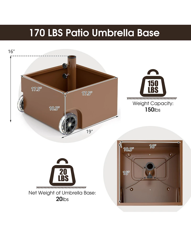 150 Pounds Patio Umbrella Base Stand Wheels Planter Outdoor-Coffee