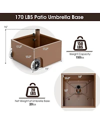 150 Pounds Patio Umbrella Base Stand Wheels Planter Outdoor-Coffee