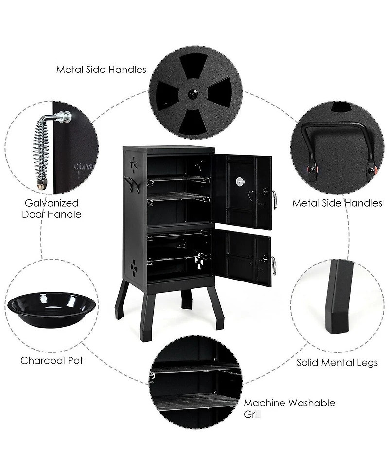 Vertical 2-tier Outdoor Barbeque Grill with Temperature Gauge