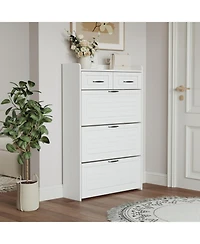 Streamdale 1250 White color shoe cabinet with 3 doors 2 drawers,large space for storage