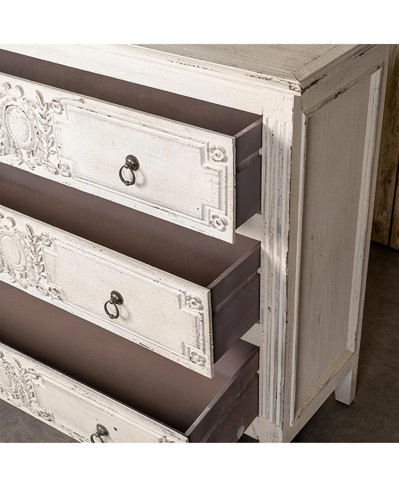 Streamdale Vintage Pinewood Cabinet with Antique Cream Finish and Spacious Drawers for Timeless Appeal