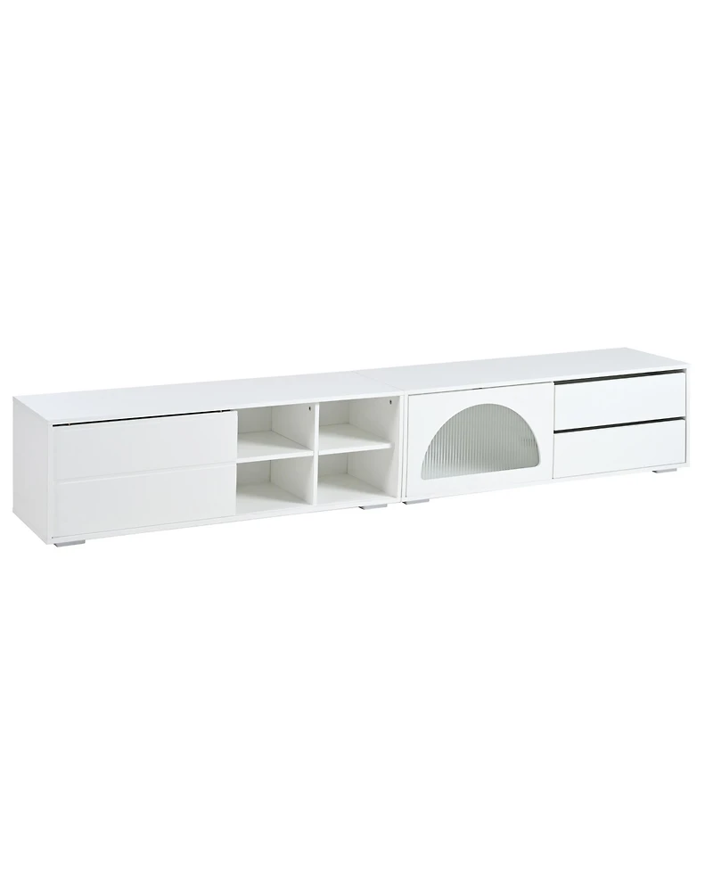 Modern Tv Stand with Fluted Glass Sliding Door, Media Console with Storage and Led Backlight (White)