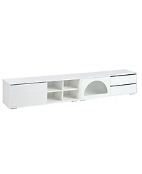 Modern Tv Stand with Fluted Glass Sliding Door, Media Console with Storage and Led Backlight (White)