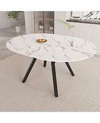 Streamdale 47-63" White Extendable Table for 4-6, Modern Kitchen/Home Dining Table