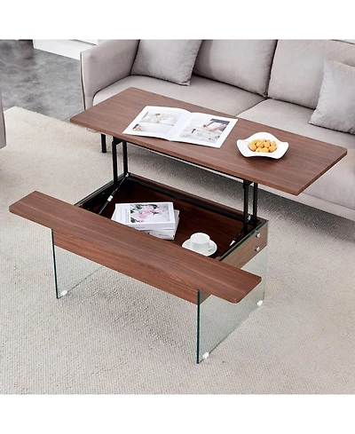 Streamdale Multifunctional Lift Top Coffee Table with Dark Wood Grain Sticker