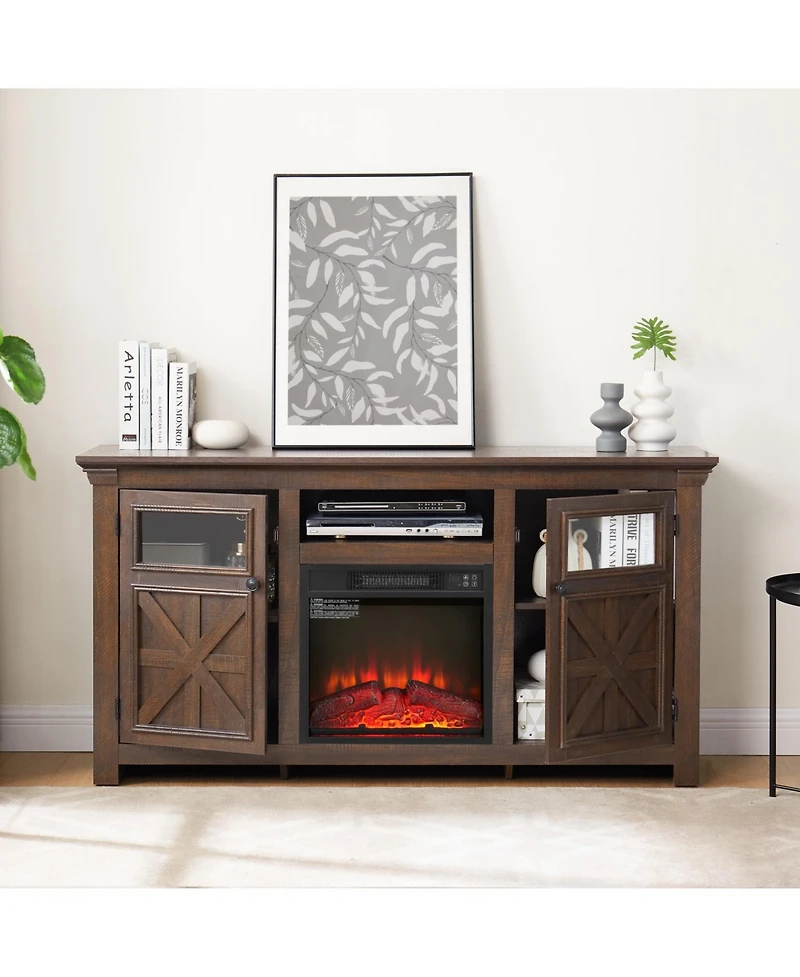 Streamdale 60" Farmhouse Tv Stand with Fireplace, Espresso