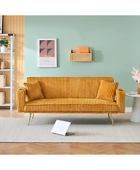 Streamdale White Corduroy Sofa with Pillows