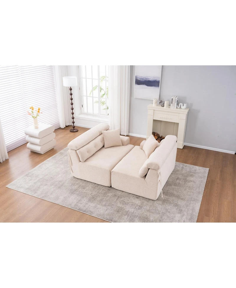 Streamdale Apricot Chenille 4-Seater Compression Sofa with Pillows