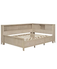 Streamdale Furniture Full Size Wood Daybed with Storage Shelves and 3 Drawers, Antique White Milk