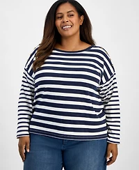 Style & Co Plus Button-Trim Striped Knit Top, Macy's Exclusive