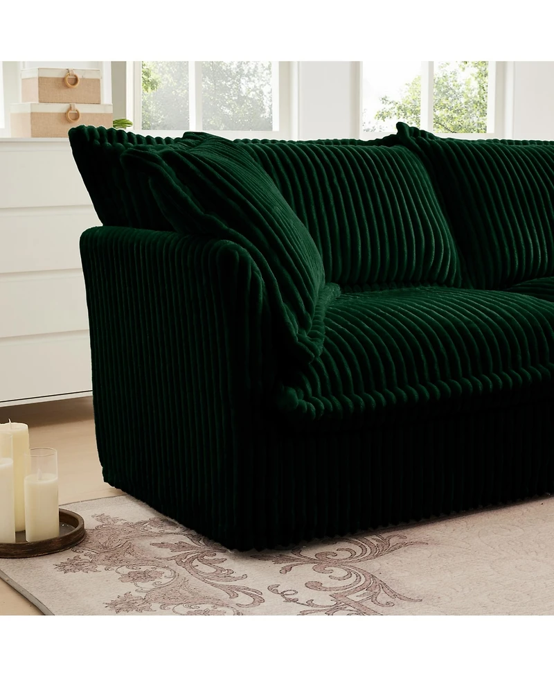Streamdale Green Corduroy Sectional Sofa with Ottoman & Pillows