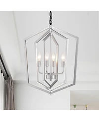 Streamdale 4-Light Farmhouse Chandelier, Matte Black & Silver with Vintage Cage Fixture, Adjustable Height
