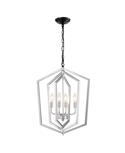 Streamdale 4-Light Farmhouse Chandelier, Matte Black & Silver with Vintage Cage Fixture, Adjustable Height