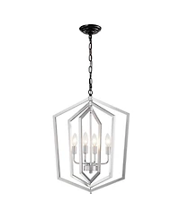 Streamdale 4-Light Farmhouse Chandelier, Matte Black & Silver with Vintage Cage Fixture, Adjustable Height