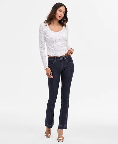 Madden Girl Juniors' Mid-Rise Pintuck Bootcut Jeans