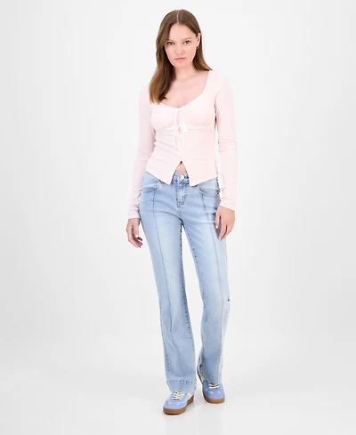 Madden Girl Juniors' Mid-Rise Pintuck Bootcut Jeans
