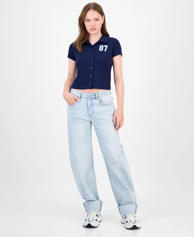 Madden Girl Juniors' Roll-Cuff Barrel-Leg Jeans