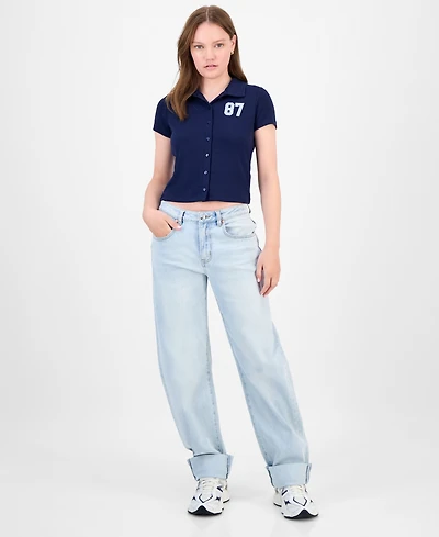 Madden Girl Juniors' Roll-Cuff Barrel-Leg Jeans