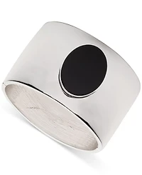 Lauren Ralph Lauren Silver-Tone Black Stone Polished Wide Bangle Bracelet