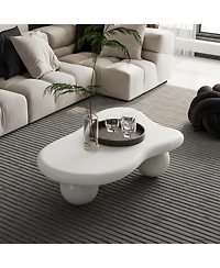 Streamdale 40 Inch Cloud Shaped Coffee Table with 3 Ball Legs for Living Room, Cream White
