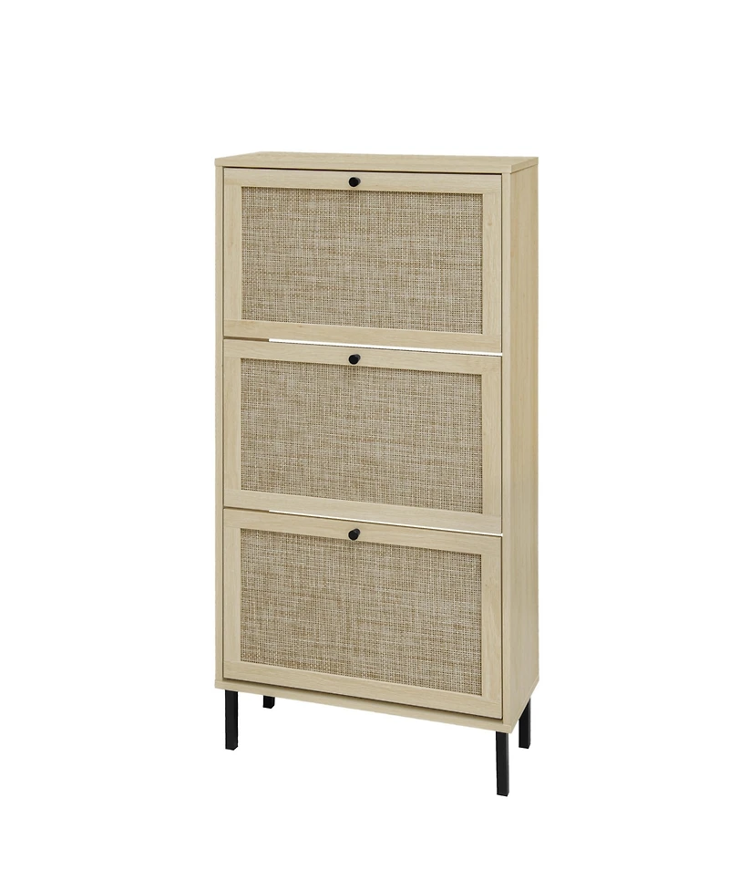 Streamdale Rattan 3 Door Shoe Rack, Freestanding Modern Shoe Storage Cabinet, for Entryway