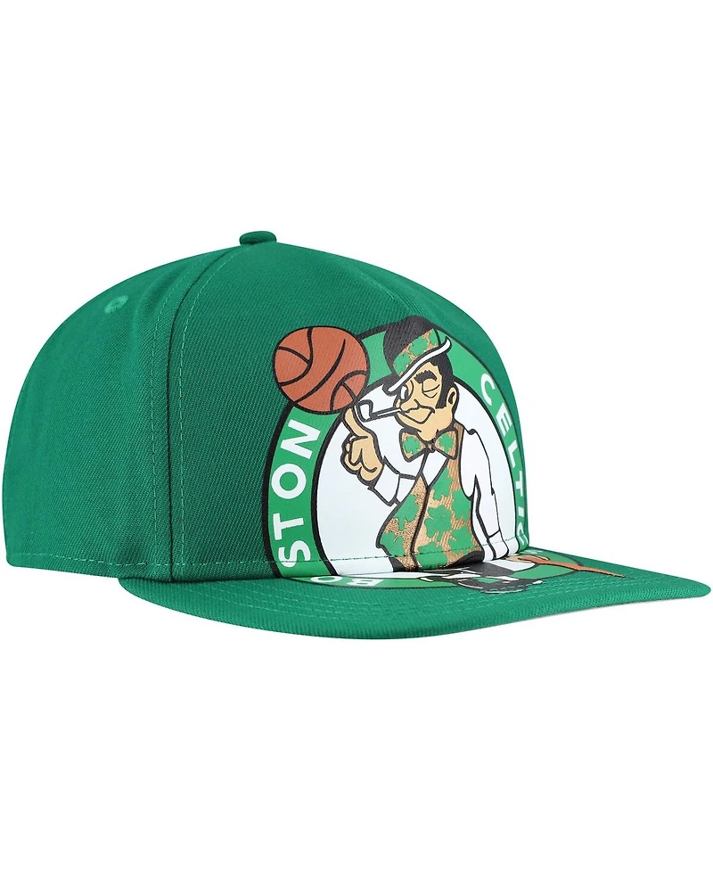 New Era Men's Kelly Green Boston Celtics Oversized Puff Print Logo Golfer Snapback Hat