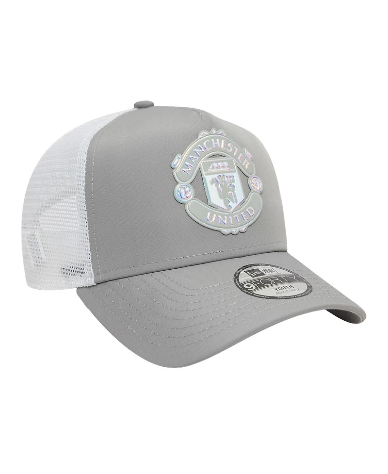 New Era Big Boys and Girls Gray Manchester United Iridescent Trucker Adjustable Hat