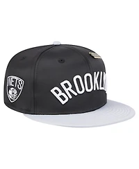 New Era Men's Black/Gray Brooklyn Nets Throwback Satin Vintage Pin Two-Tone 59FIFTY Fitted Hat