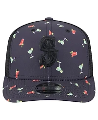 New Era Men's Black Seattle Mariners Adventure Drinks Pattern 9SEVENTY Stretch-Snap Hat