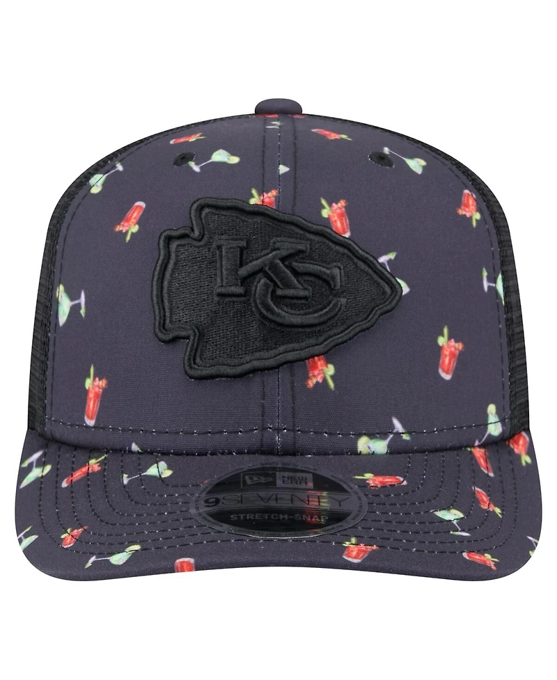 New Era Men's Navy/Black Kansas City Chiefs Adventure Drinks Pattern 9SEVENTY Stretch Snap Hat