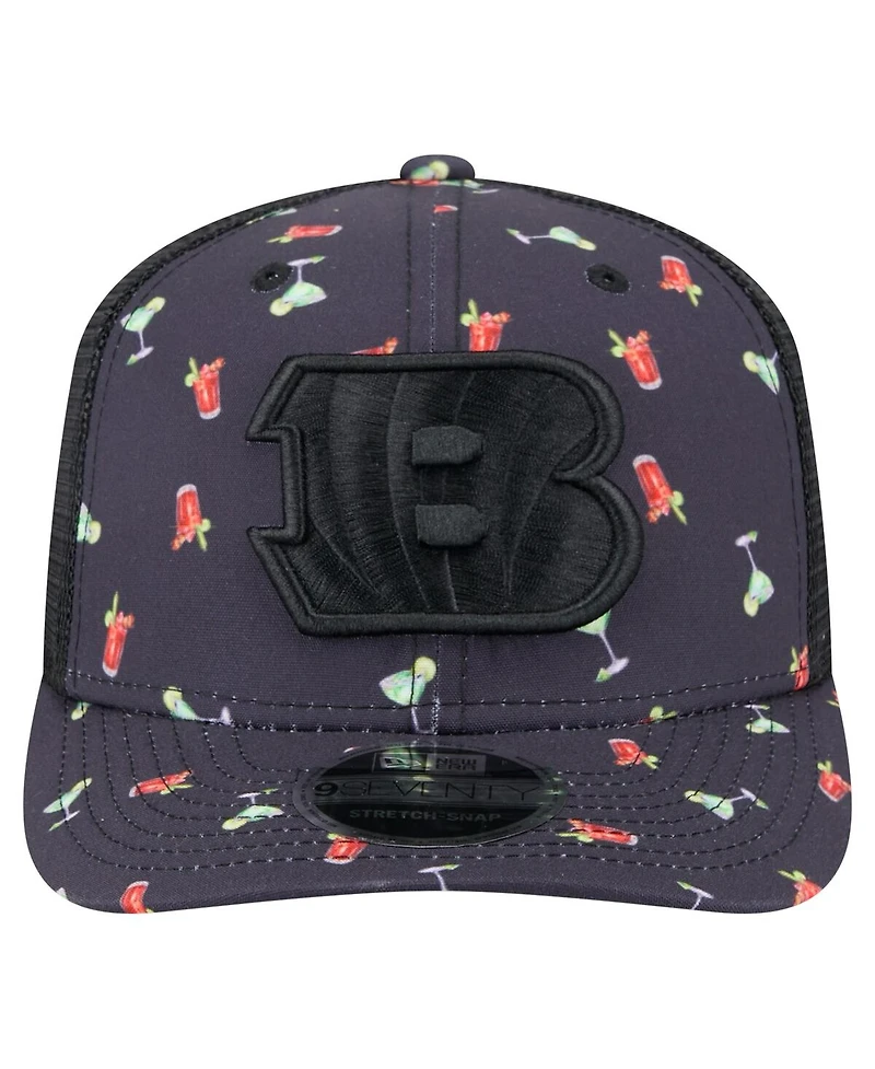 New Era Men's Navy/Black Cincinnati Bengals Adventure Drinks Pattern 9SEVENTY Stretch Snap Hat