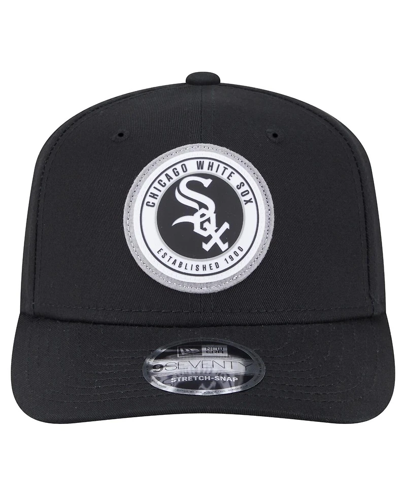 New Era Men's Black Chicago White Sox Circle Patch 9SEVENTY Stretch-Snap Hat