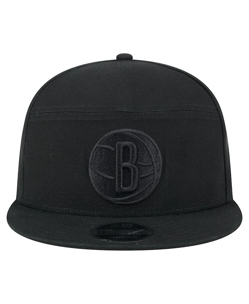 New Era Men's Black Brooklyn Nets Adventure Canvas Split Panel 9FIFTY Snapback Hat