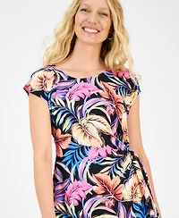 Connected Women's Printed Extended-Shoulder Midi Dress